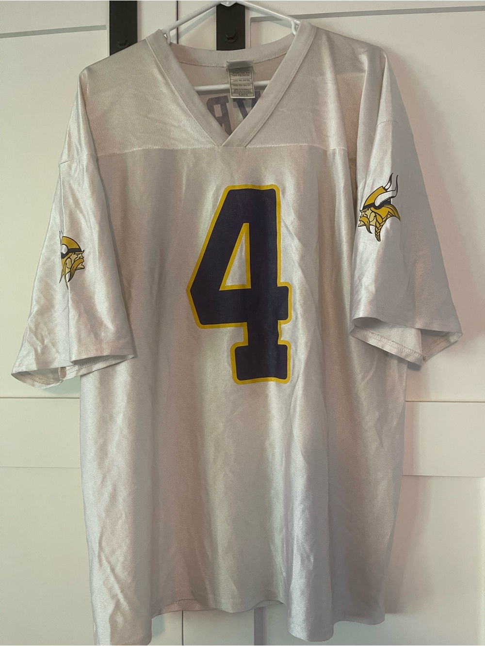 Vintage Brett Favre #4 Minnesota Vikings Jersey – White Dazzle Fabric